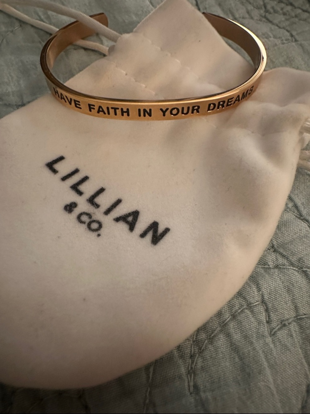Gold Inspirational Cuff Bracelet - "Have Faith In Your Dreams"